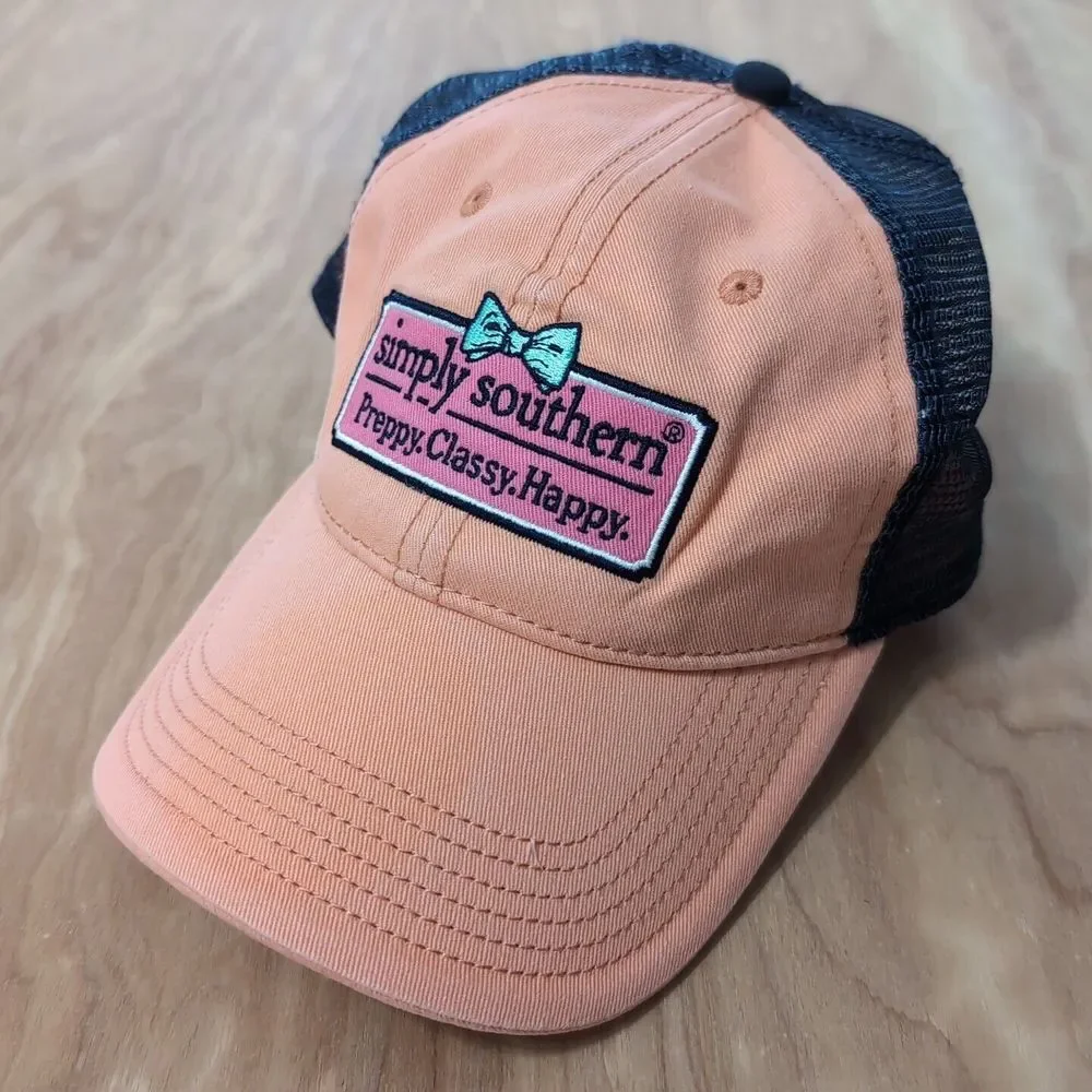 Simply Southern Blue & Peach Hat Preppy Classy Happy‎ Ladies Cap SnapBack